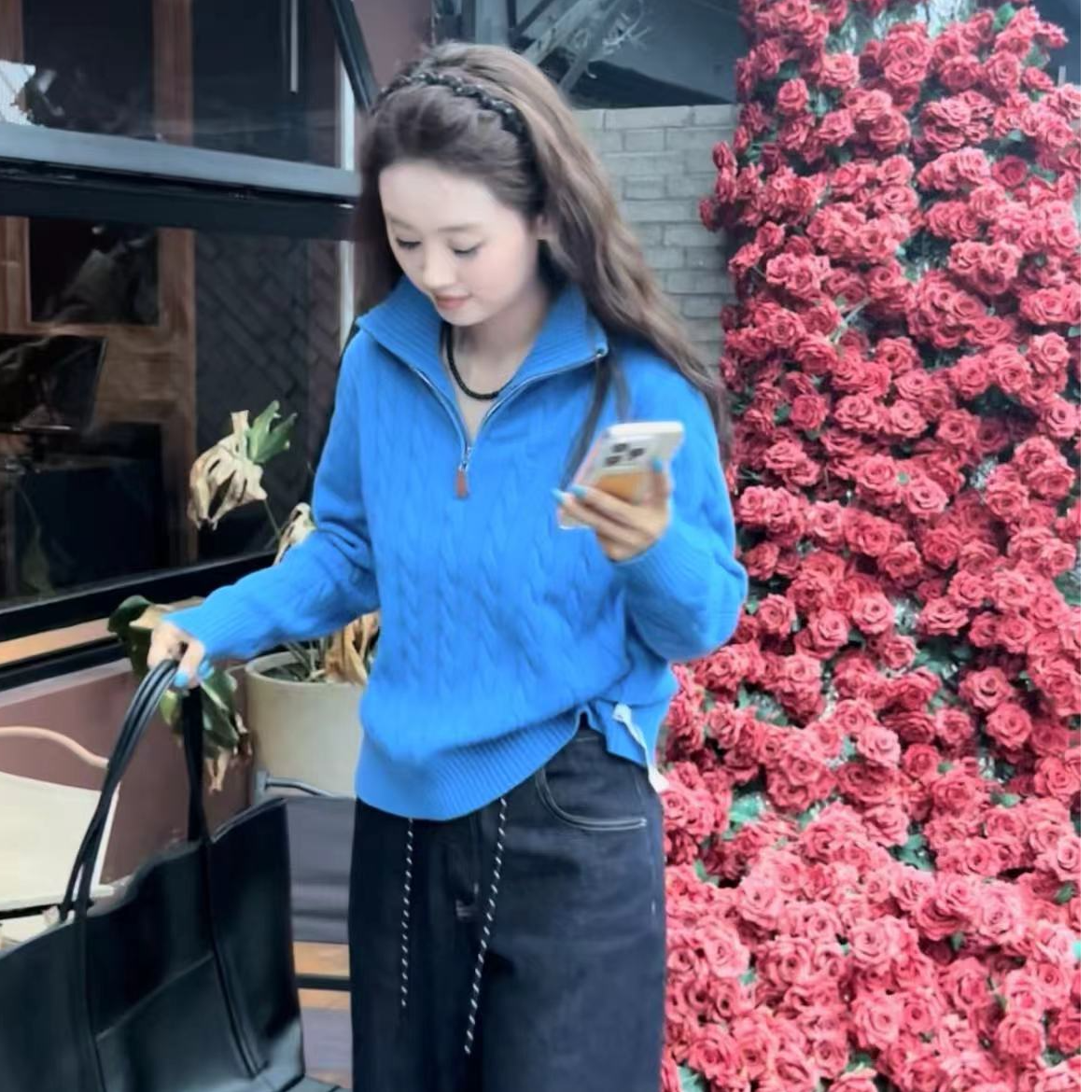 765全羊毛克莱因蓝高级感半拉链时尚减龄翻领羊毛衫（不可以机洗）