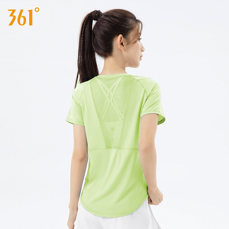 361°网纱透气短袖瑜伽服夏季薄款健身服跑步专业训练圆领运动T恤