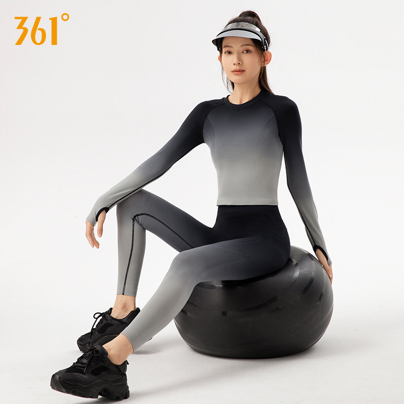 361°跑者美学瑜伽服运动上衣健身长袖网红渐变色外穿高腰时尚套装
