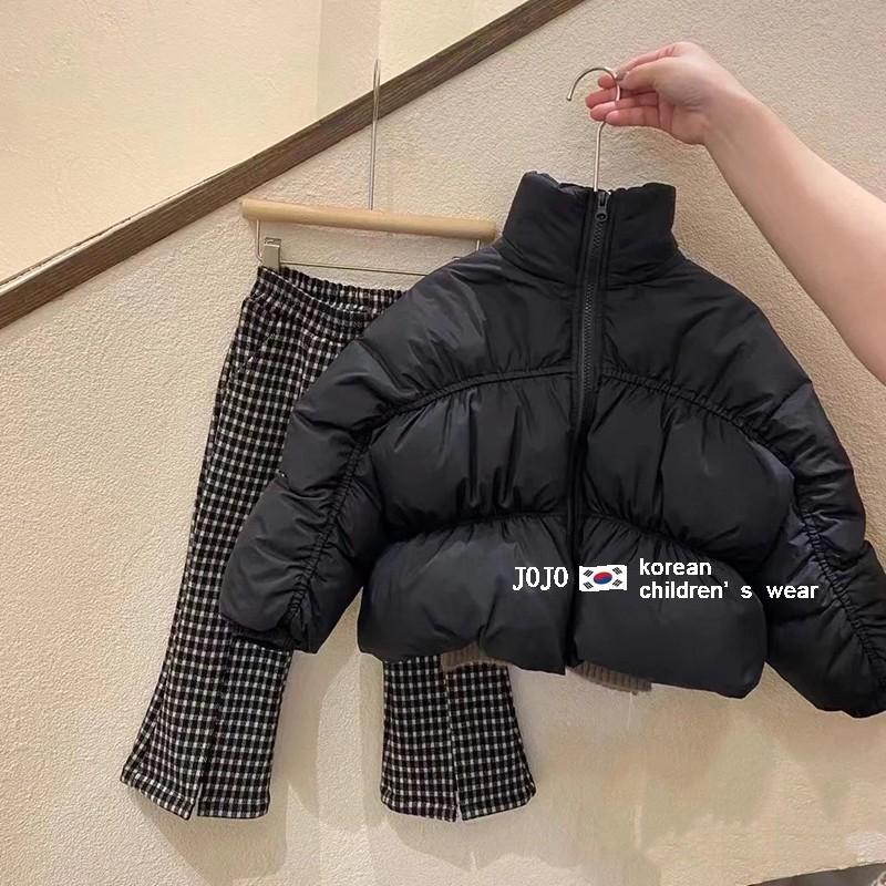 女童衣冬季新款女童黑色加绒棉服冬装加厚宝宝面包服洋气外套潮