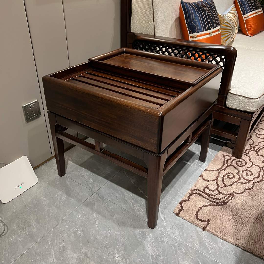 Y602# 新中式乌金木角几推拉储物客厅阳台休闲小方几 660*660*550