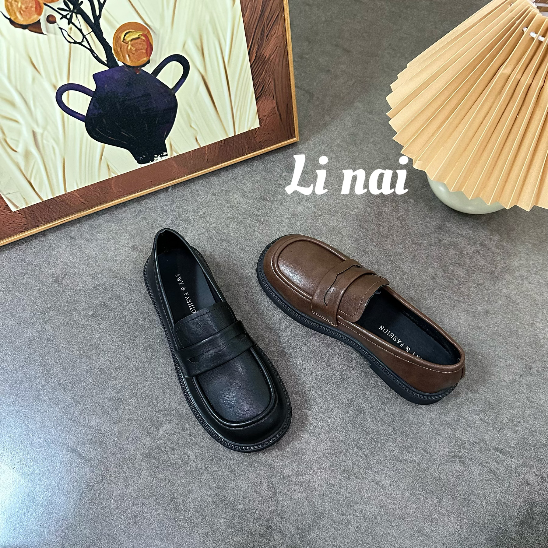 棕色复古圆头小皮鞋女2024秋冬新款学院风软底防滑低跟黑色乐福鞋