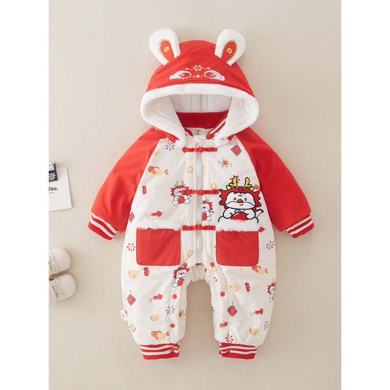 新款龙拜年婴幼儿过年服冬装男女宝宝快满月周岁新年过年外出哈衣