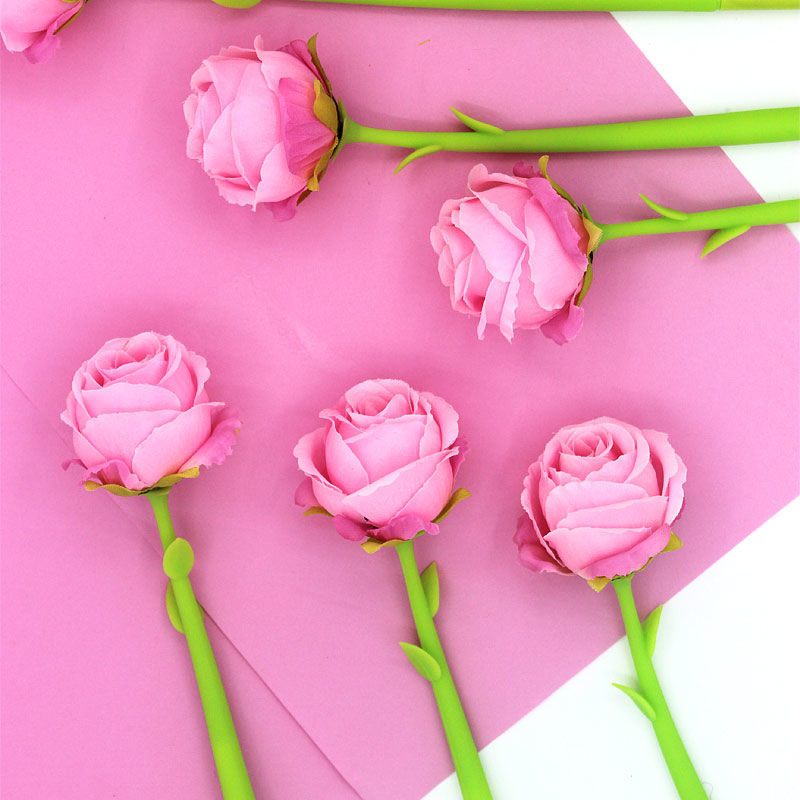 软硅胶玫瑰花中性笔0.5水笔女黑色学生签字笔教师节礼物实用礼品