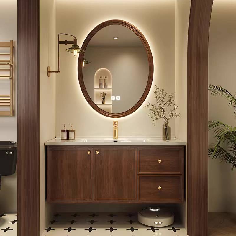 实木浴室柜洗手台一体镜柜陶瓷卫浴洗漱台台面卫浴柜洗脸盆柜组合