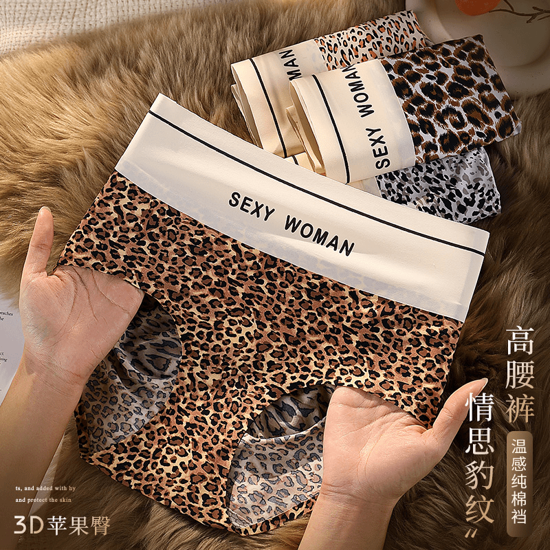 新款高腰豹纹三角裤纯棉温感底档性感透气内裤网红YML86318