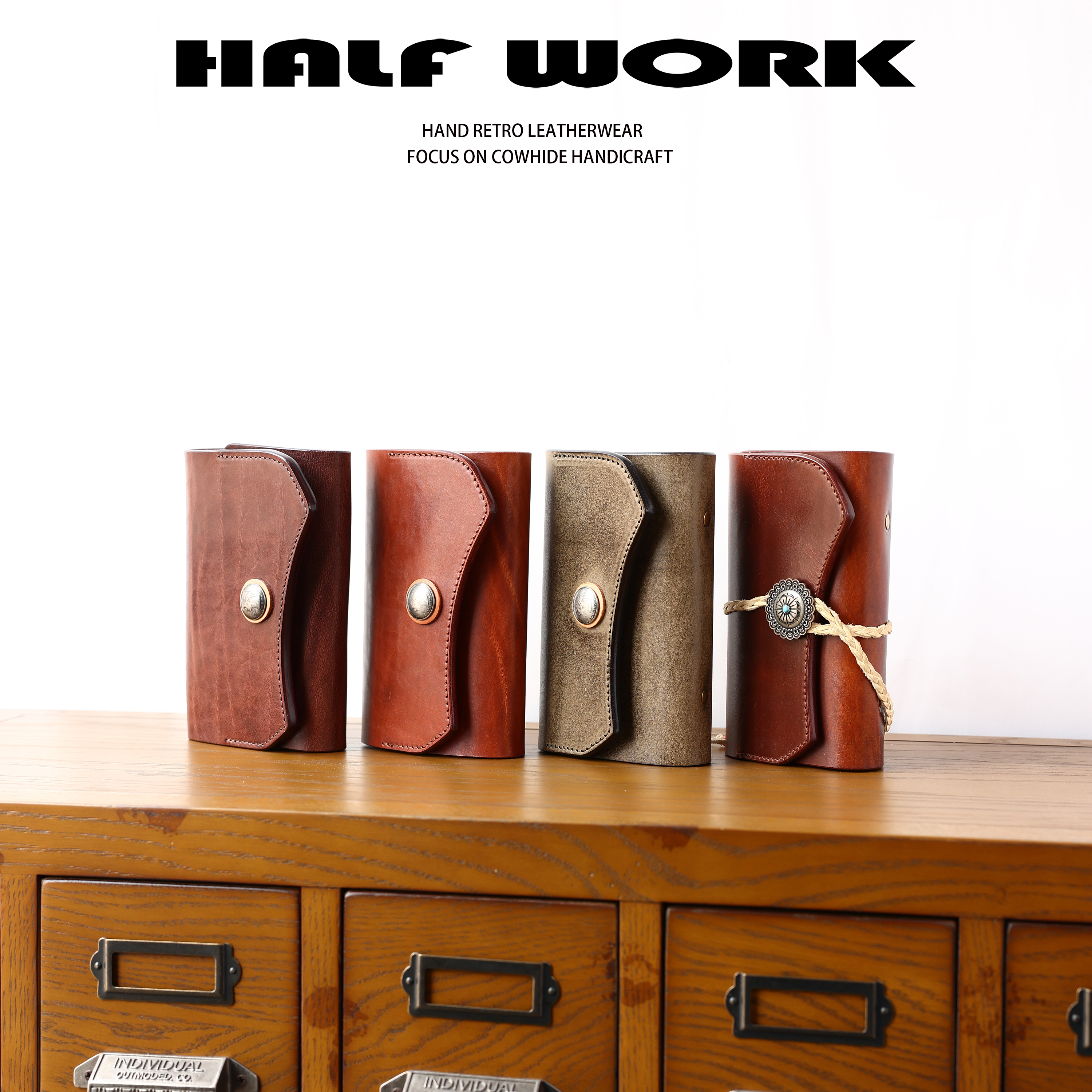 HALF WORK/伴工头层植鞣油蜡牛皮厚皮 A6手账本旅行笔记本KW-6999