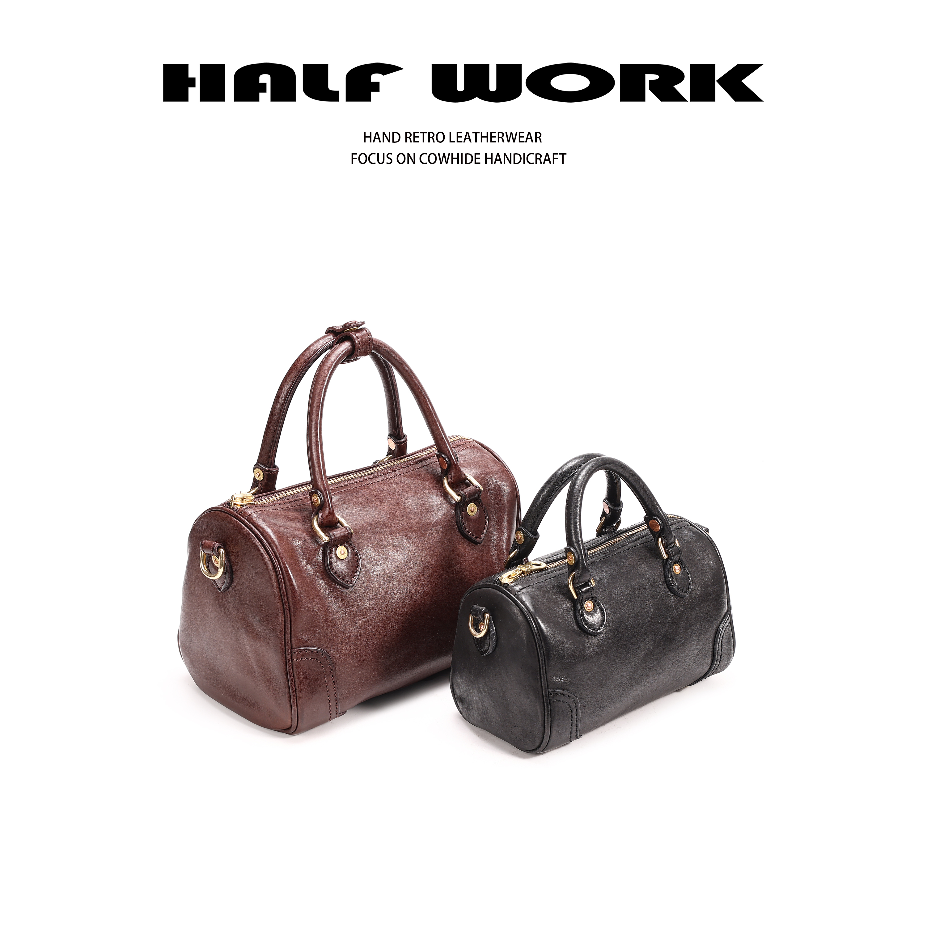 HALF WORK/伴工 头层马皮经典手提包小波士顿2826/2828