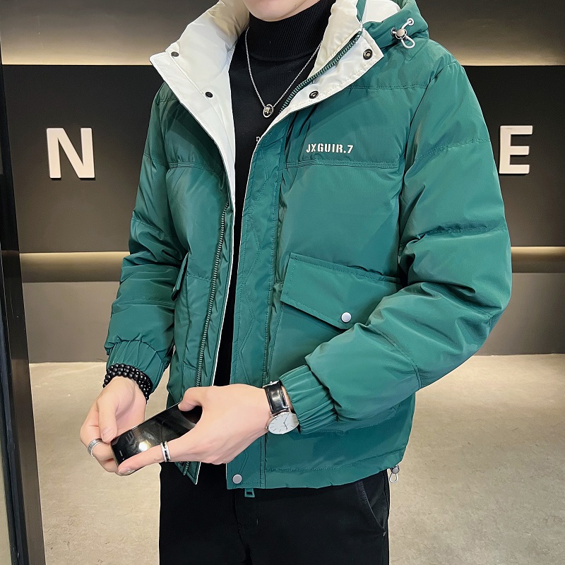 潮牌连帽羽绒服男士短款冬季2023新款帅气加厚外套男时尚韩版潮流
