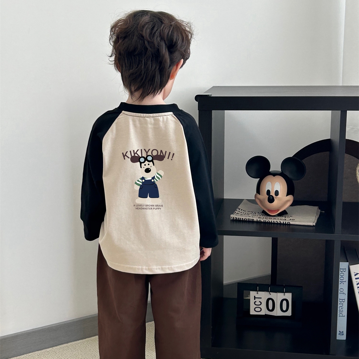 纯棉T恤长袖儿童拼色春秋季新款字母上衣男女宝宝插肩洋气打底衫