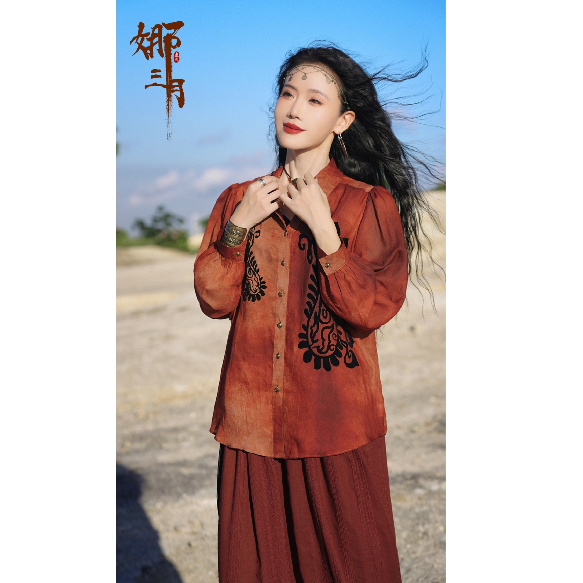 ［草木染］扎染立体图腾烧花上衣5002(之扎染红)