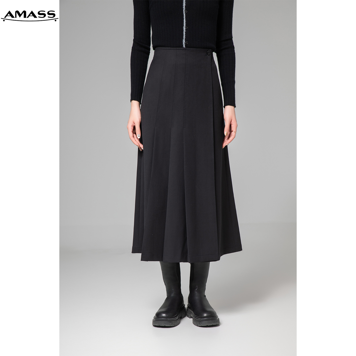 AMASS/阿玛施新款时髦新中式气质显瘦百搭高腰保暖半身裙 5200382