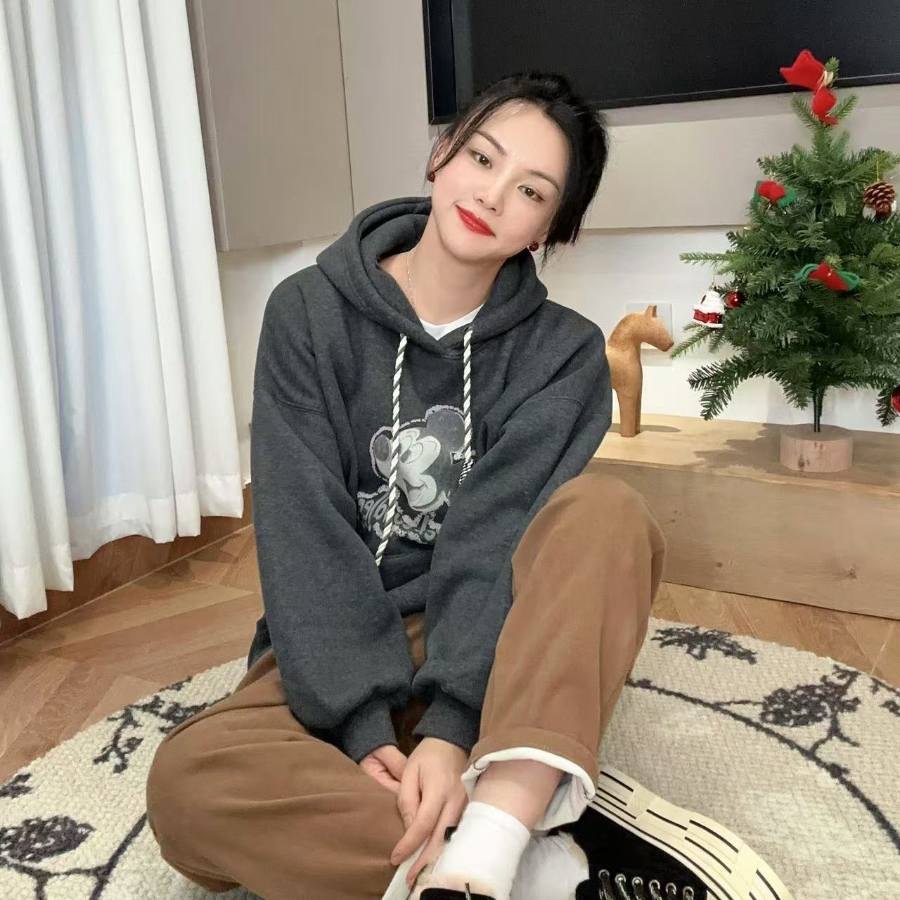 冬季米奇头抽绳加绒加厚连帽卫衣4-10-26