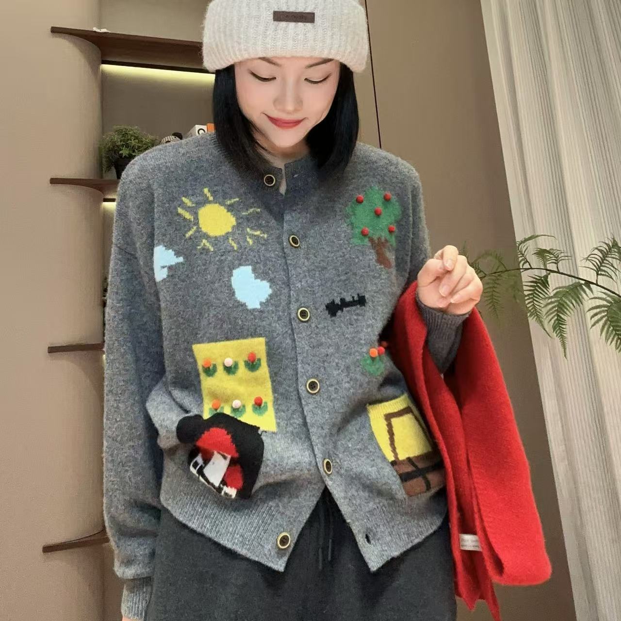 冬季童趣设计师立体提花羊毛针织开衫4-11-25