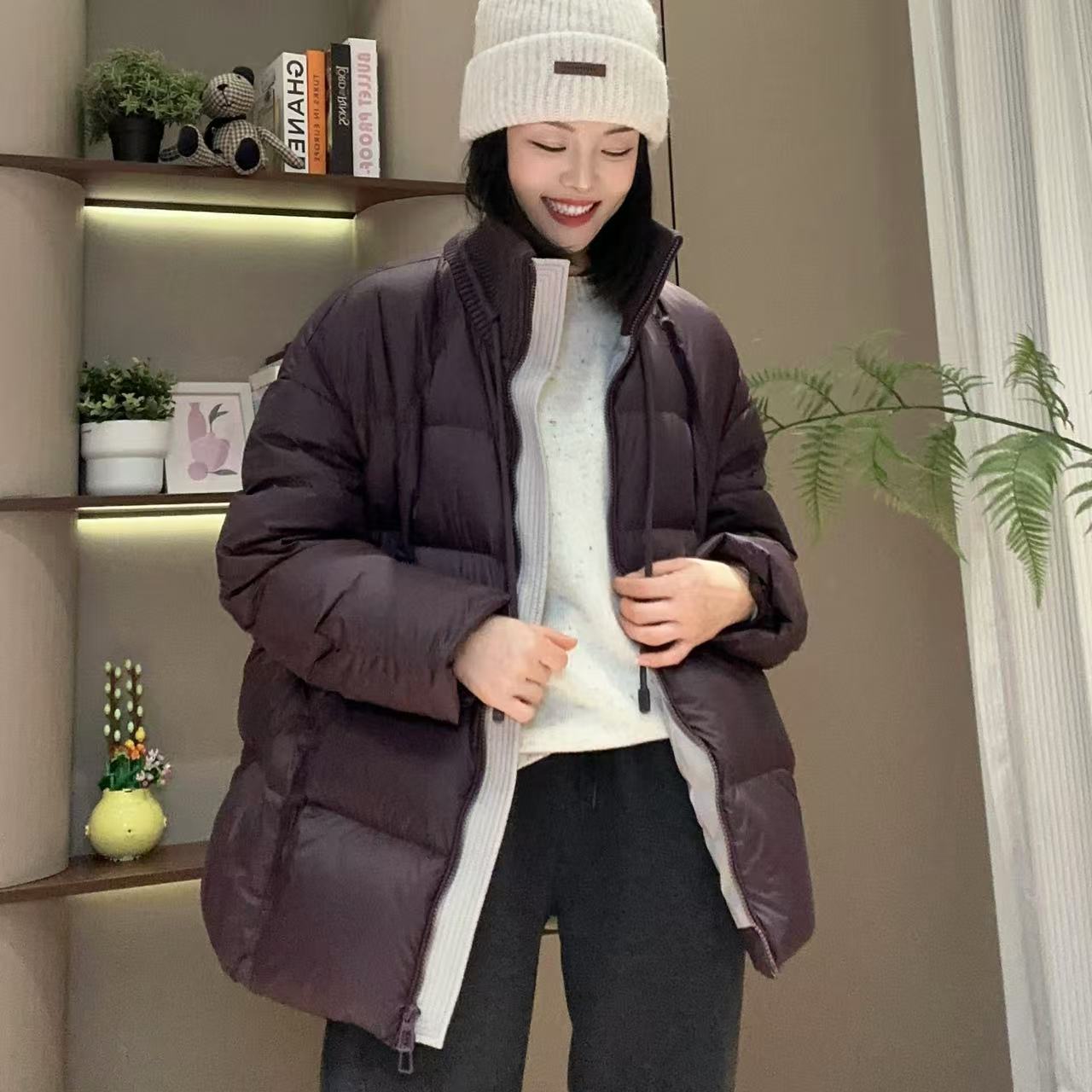 冬季面包泡芙羽绒针织立领羽绒服4-11-25