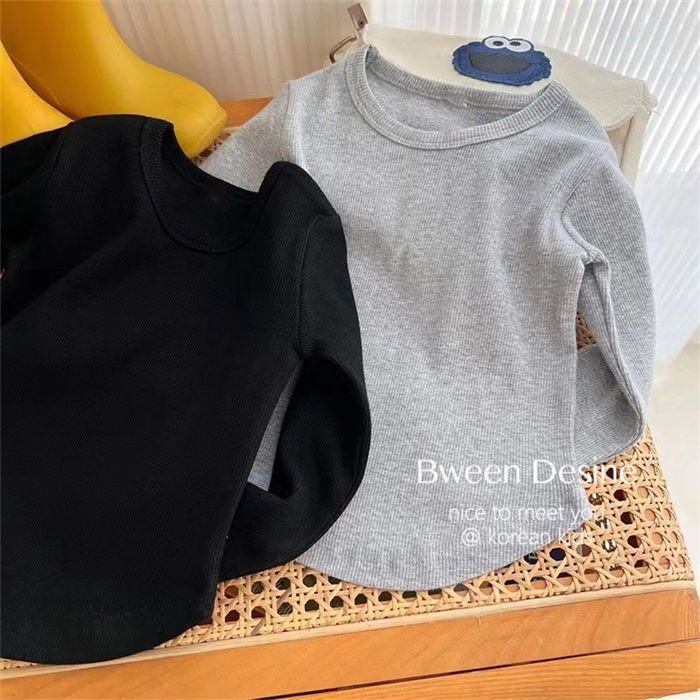 女童打底衫早秋舒适透气纯色长袖T恤2023洋气简约百搭轻薄上衣秋