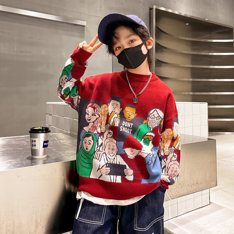 男童毛衣2023新款秋冬款男孩针织衫冬季加绒加厚儿童中大童洋气潮