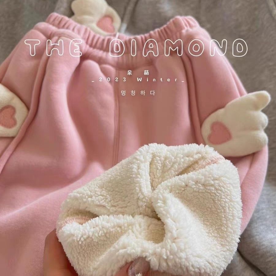 女童裤子2023冬季新款韩版宝宝加绒休闲长裤儿童加厚束脚运动卫裤