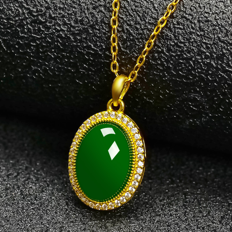 黄金吊坠和田碧玉999足金镶玉挂件送女朋友老婆情人节礼物镶嵌