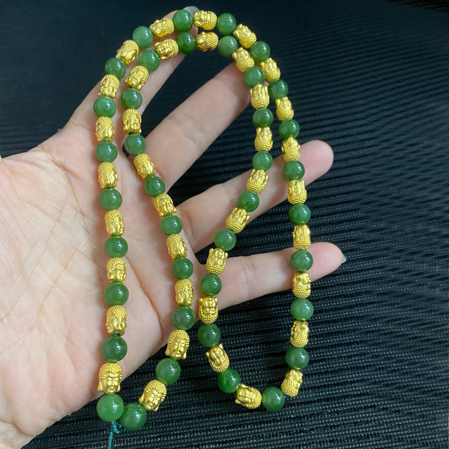 黄金佛头项链和田碧玉999足金转运珠链子路路通和田玉珠子送礼品