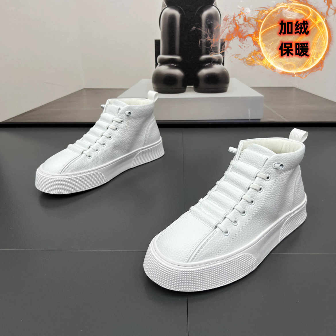 冬季男鞋2023新款加绒加厚保暖高帮棉鞋男士百搭运动休闲小白潮鞋