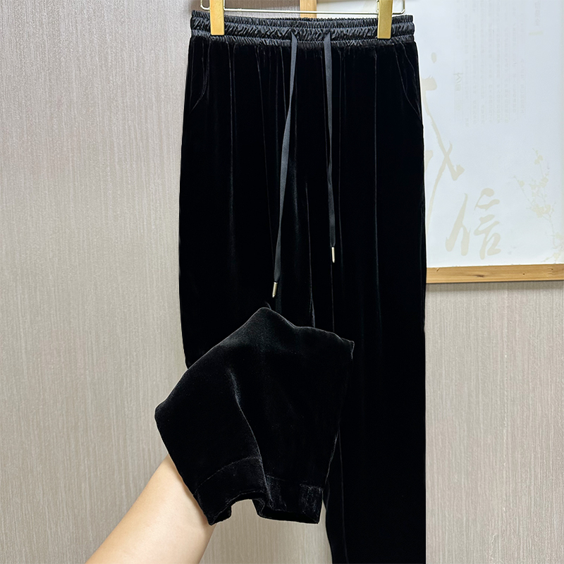 100桑蚕丝丝绒九分小脚裤女宽松垂感休闲哈伦裤气质百搭萝卜裤