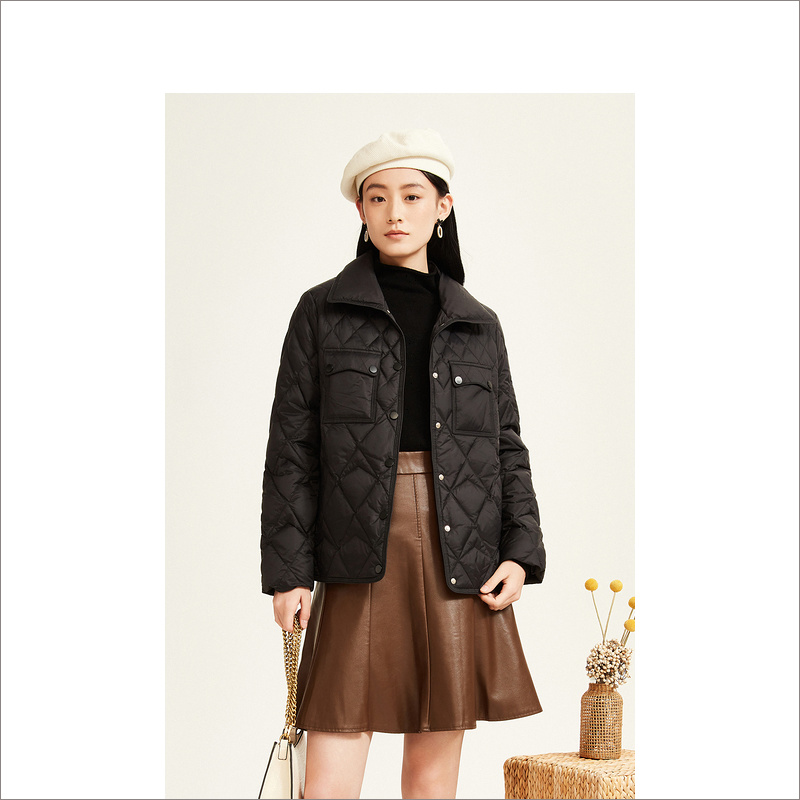 YINER音儿秋冬时尚短款保暖翻领百搭宽松轻薄款羽绒服8C64508976