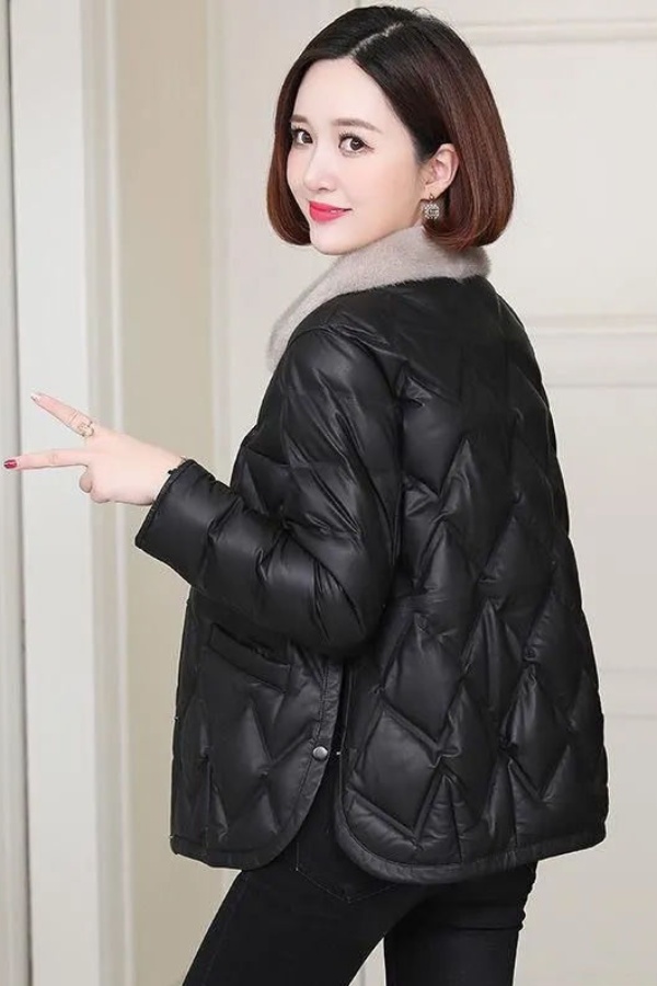 雅鹿仿水貂毛领羽绒羽绒服2023秋冬新款轻薄短款小个子外大码显瘦