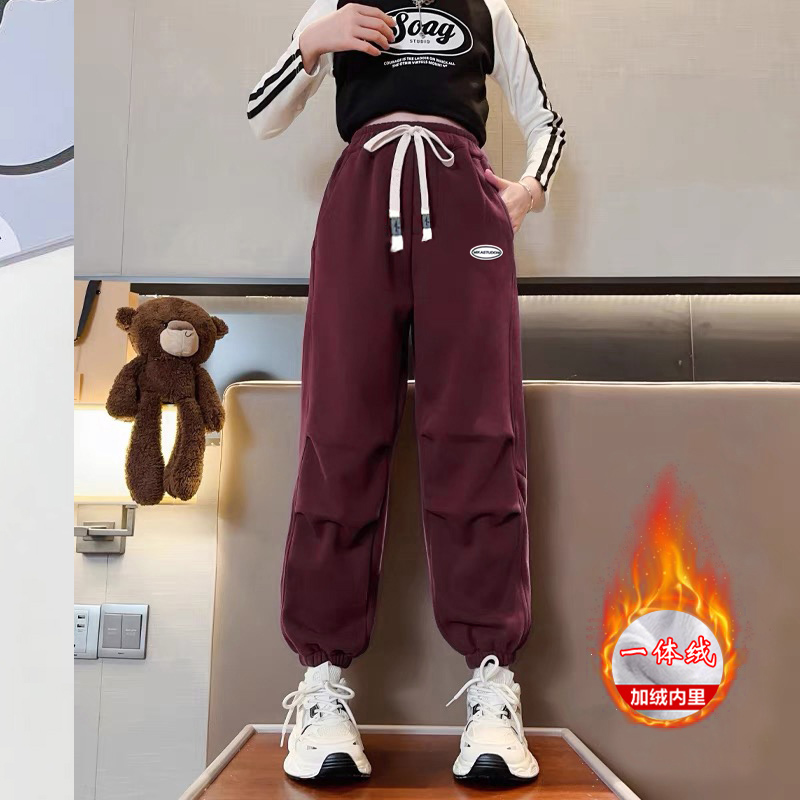 女童秋冬加绒裤子男童新款女孩冬季加厚休闲裤儿童大童保暖宽松裤