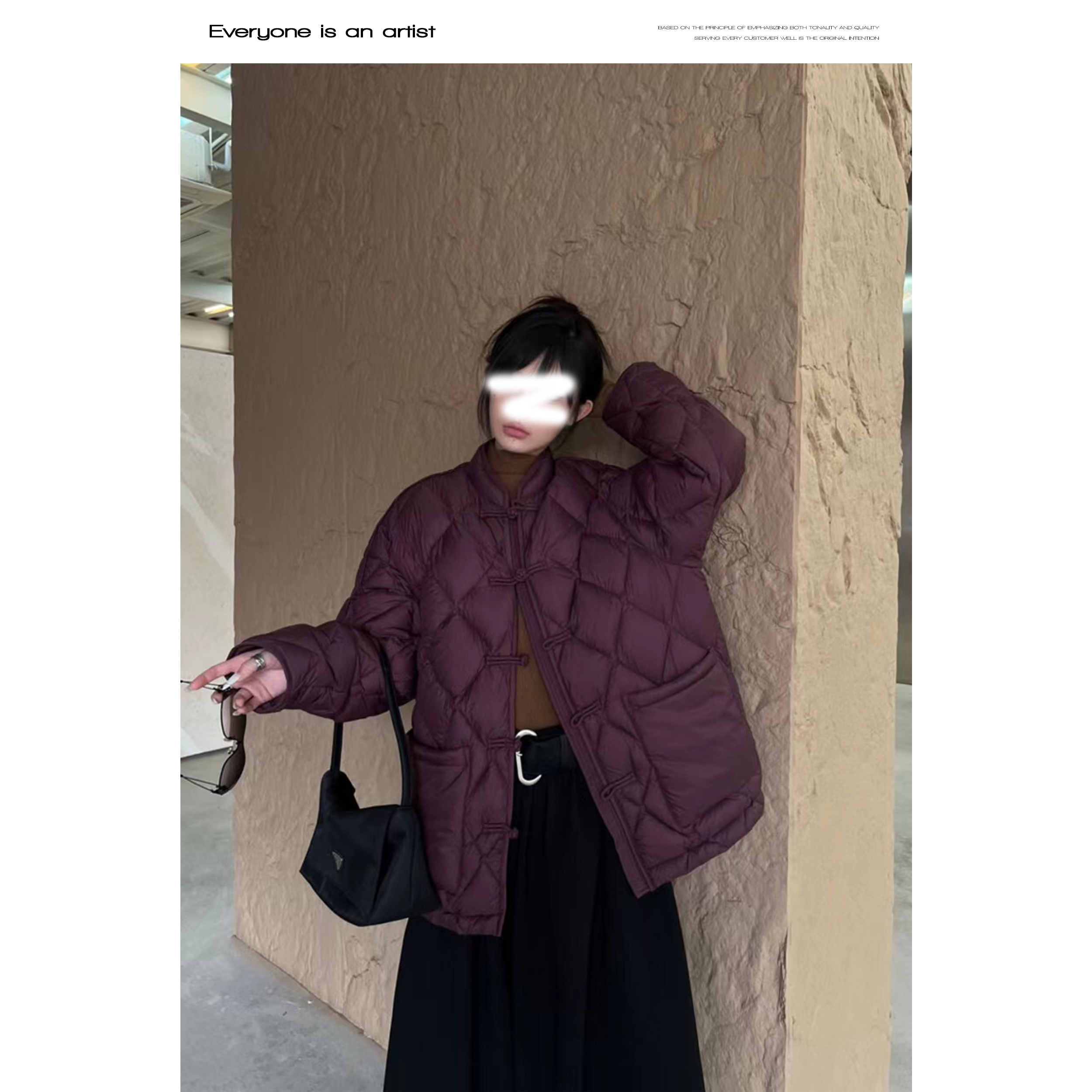 60738国风菱形格羽羽立领秋冬厚外套百搭时尚