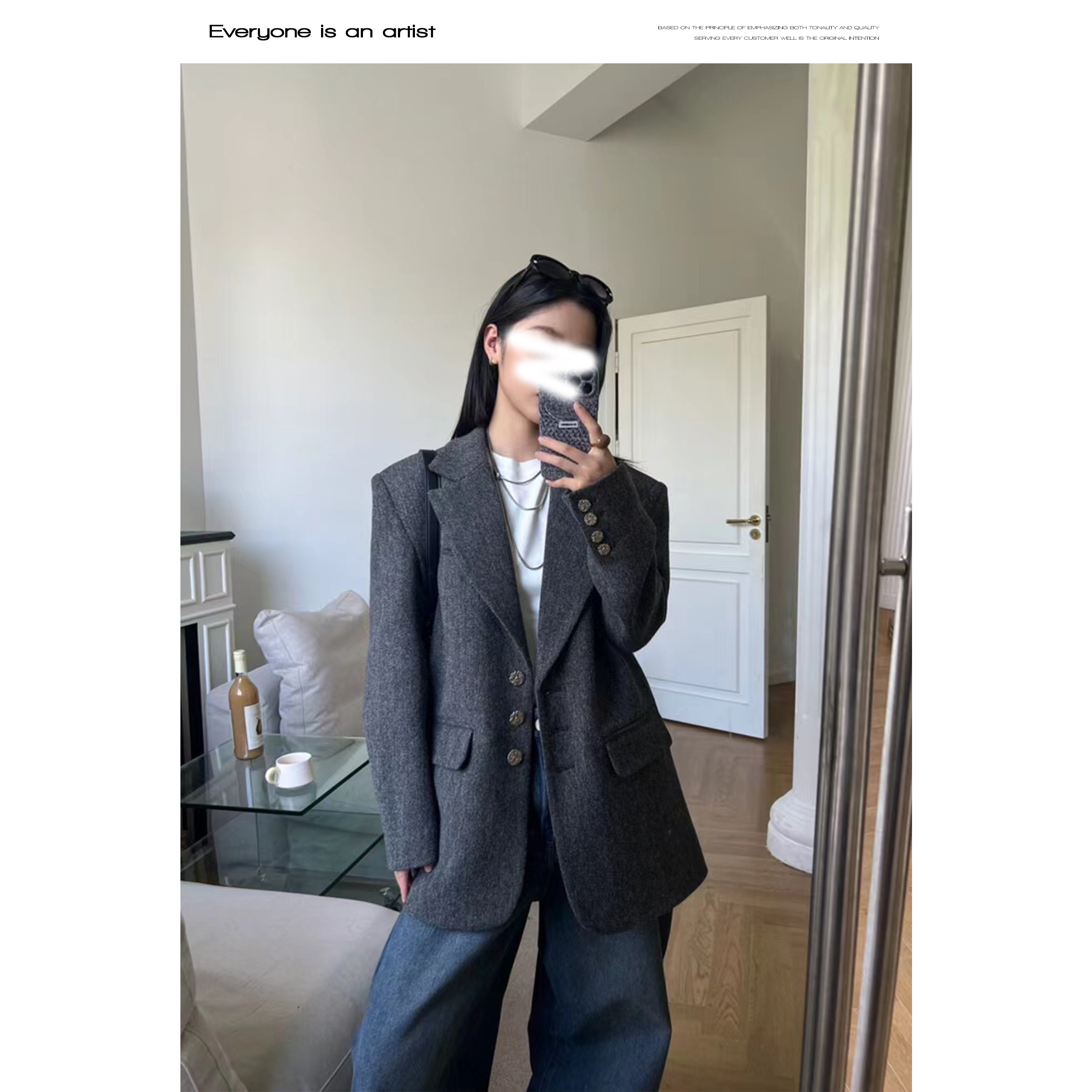 60830-1【不带披肩】西装外套戗驳领纯色显瘦高级极简