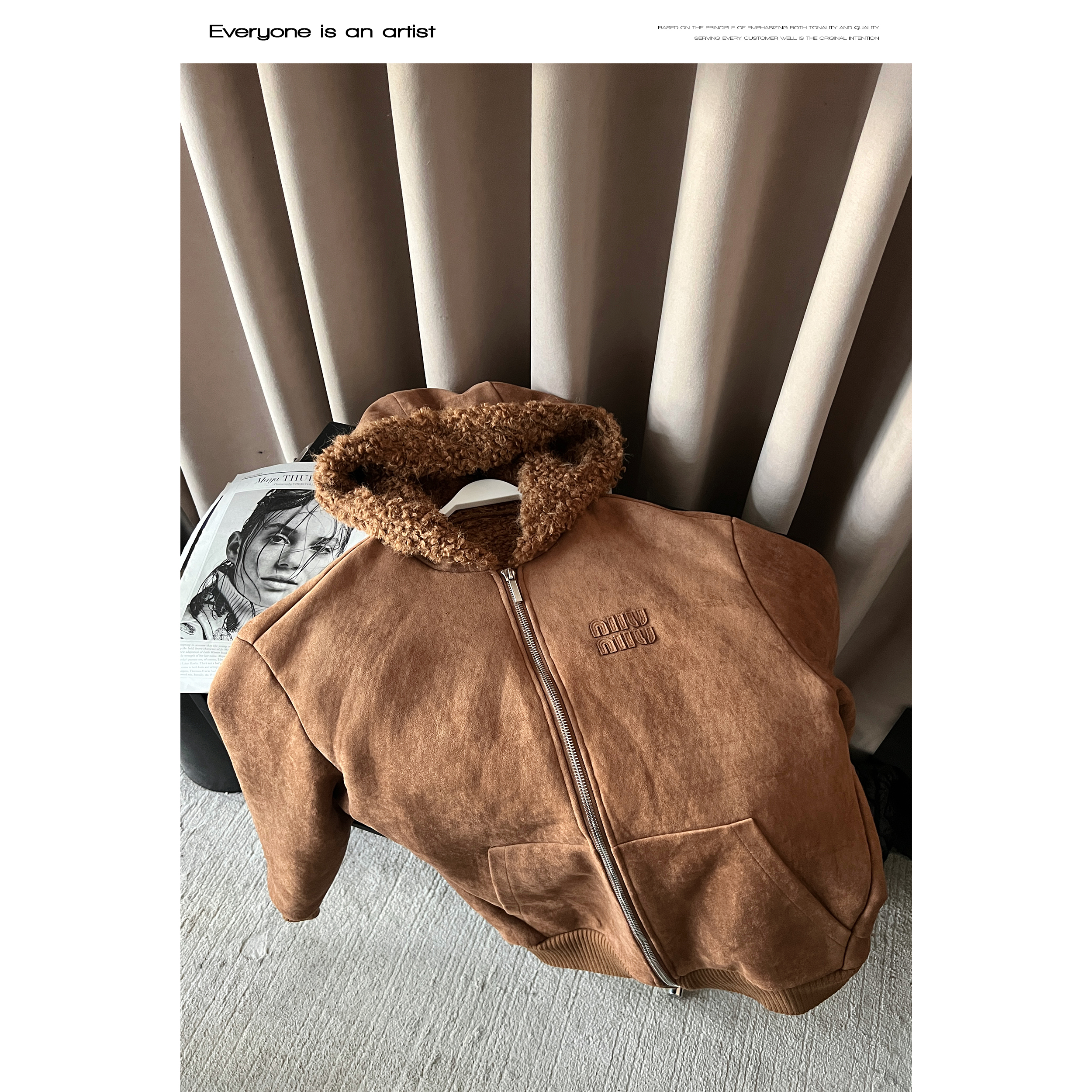 88009美式复古高级感颗粒绒宽松休闲百搭翻领外套