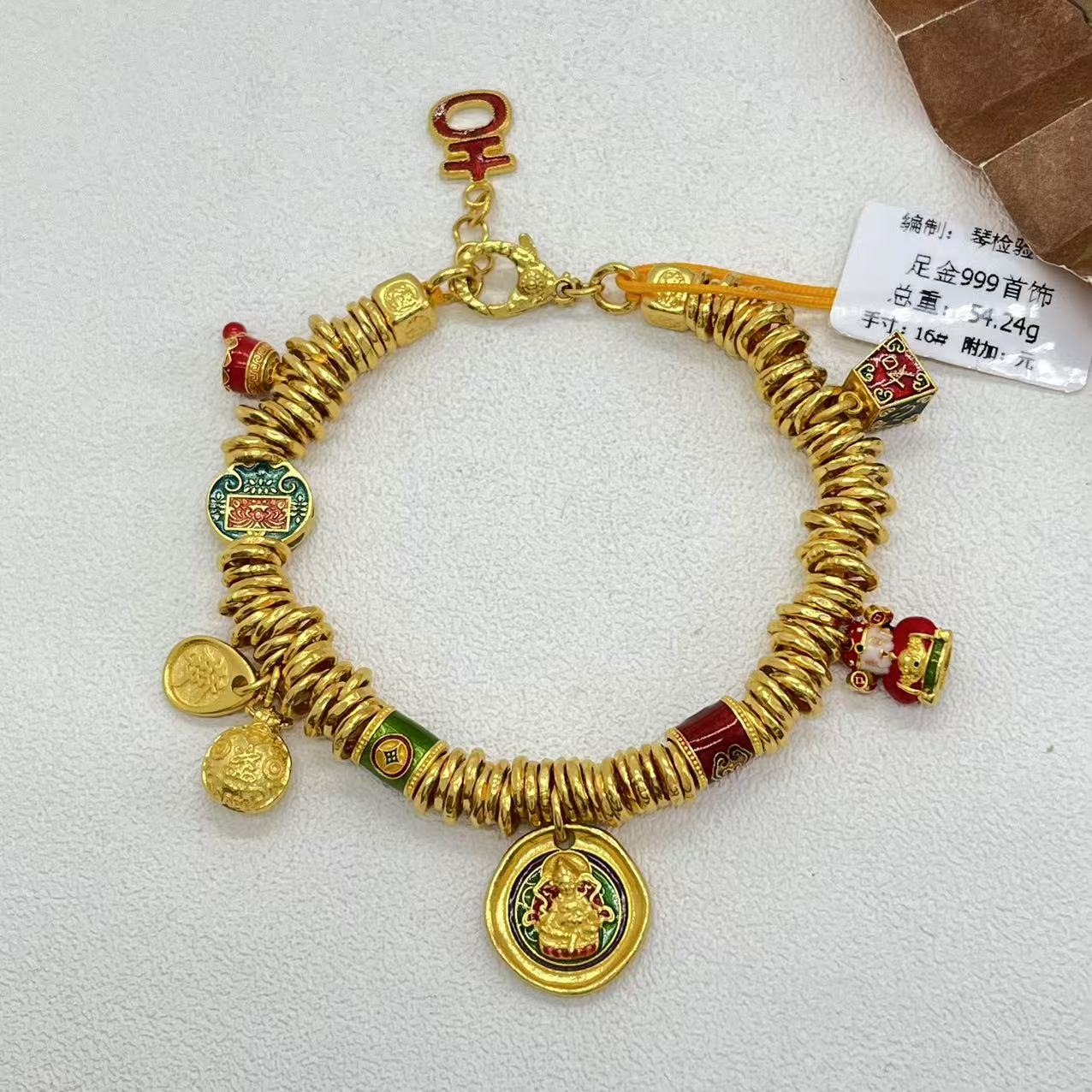 足金999手工盘缠 卡6 16CM 54.24 烧蓝黄财 送礼物藏式设计感