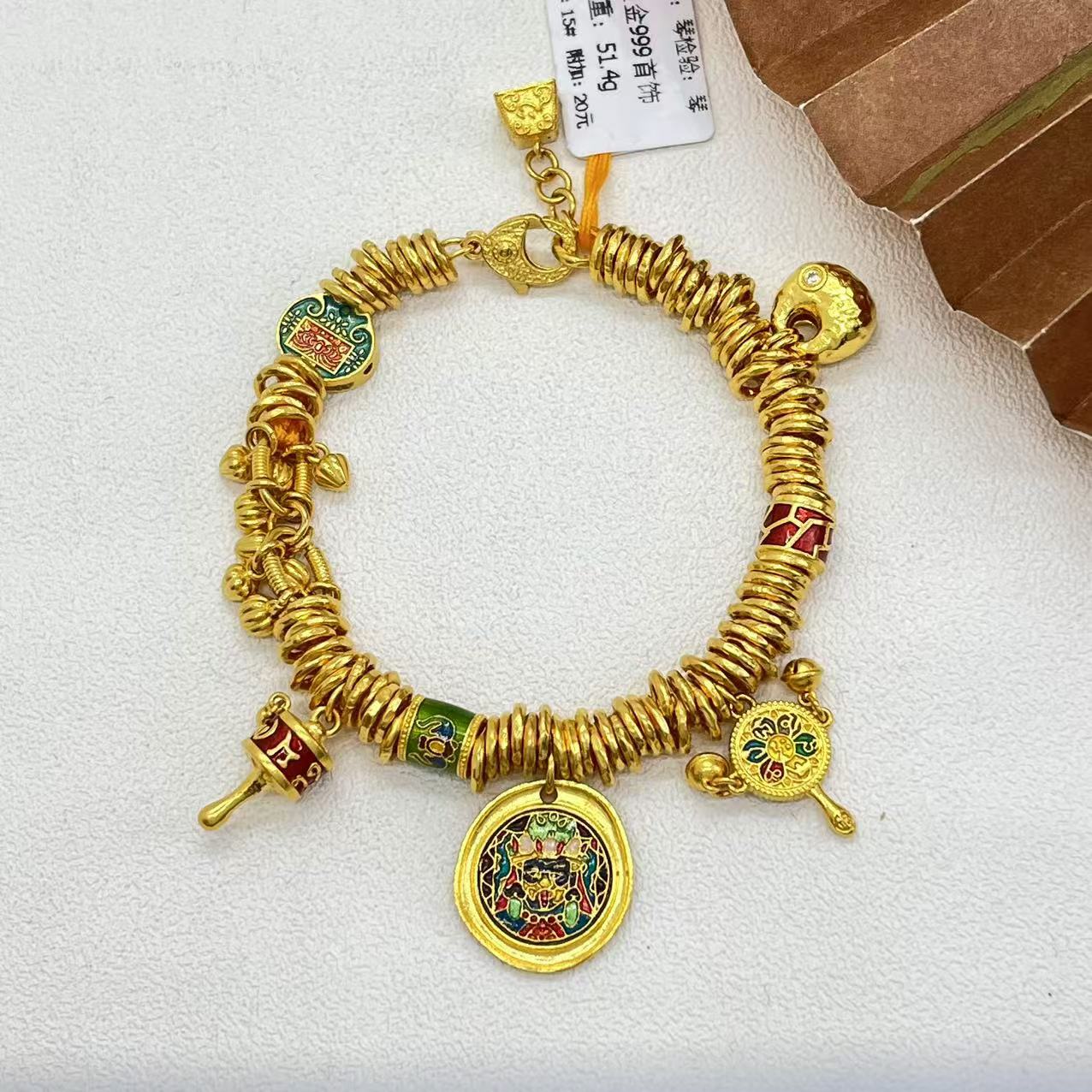 足金999手工盘缠 卡 15CM 51.4 扎基 送礼物藏式设计感