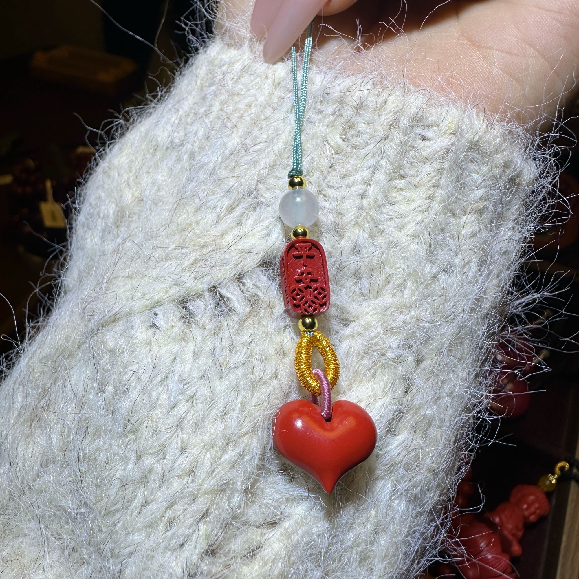 含辰砂工艺品水飞红砂爱心平安手工精编手机链