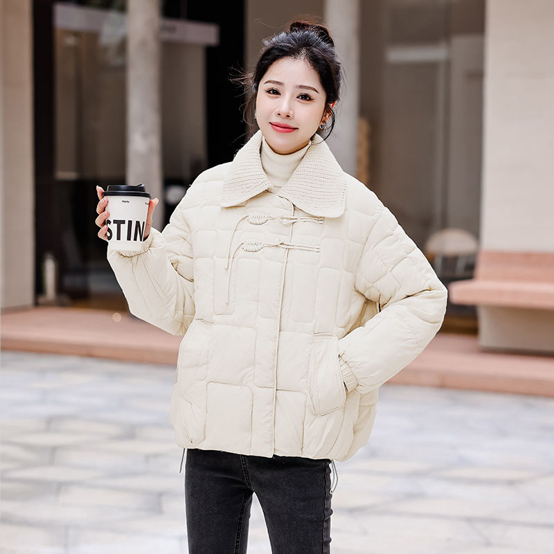 羽绒衣羽绒衣棉服女2023新中式针织娃娃领棉袄爆款加厚小个子短款
