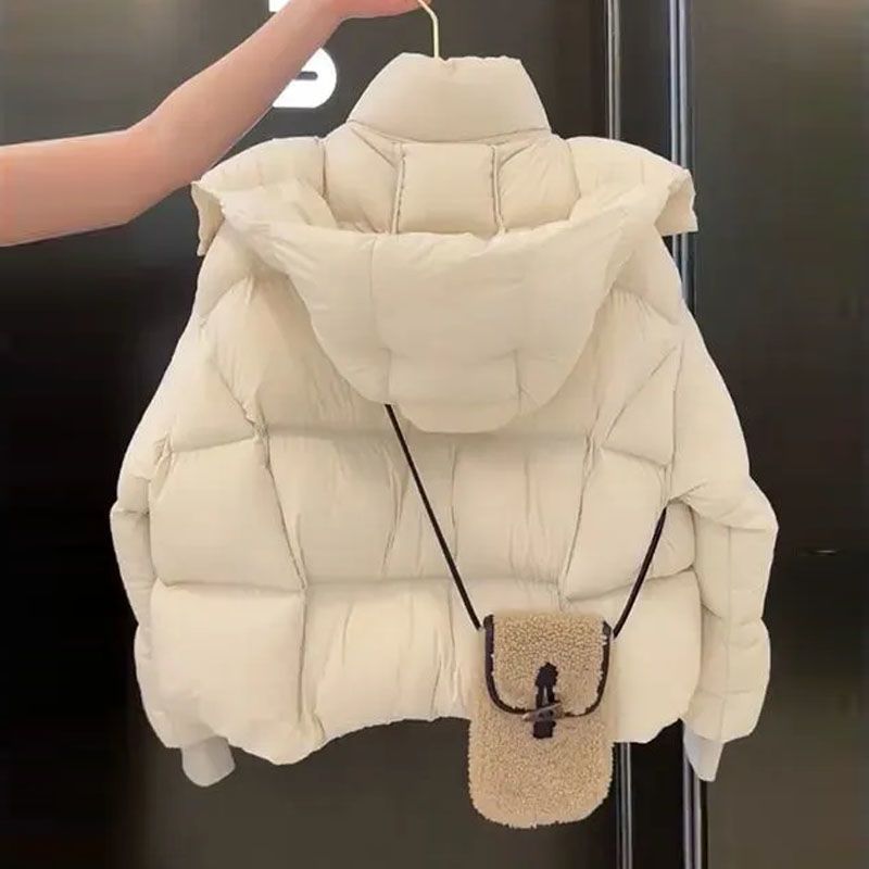 时尚款羽绒衣咖色连帽面包服棉服冬季新款女装高级感超好看小个子