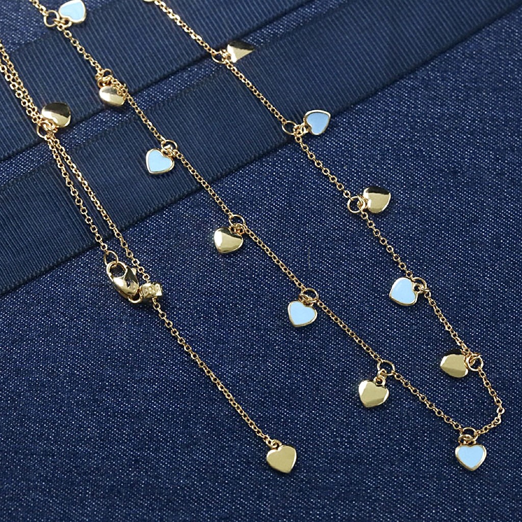 合金项链 蓝色间隔爱心项链手链AM12509