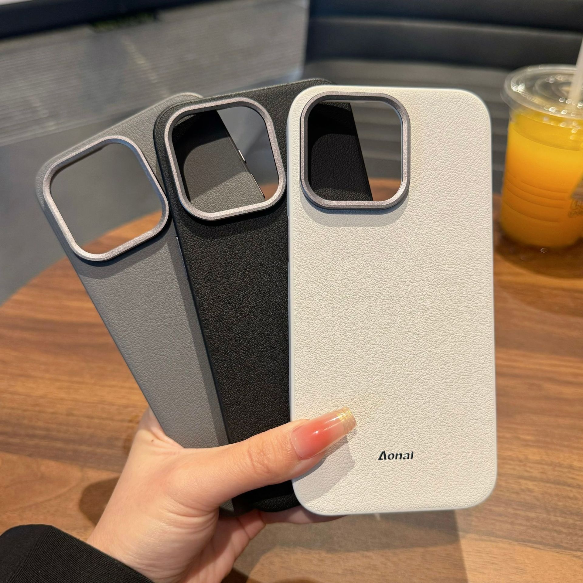 适用iPhone 16ProMax手机壳苹果15金属圈素皮14PRO荔枝纹保护套