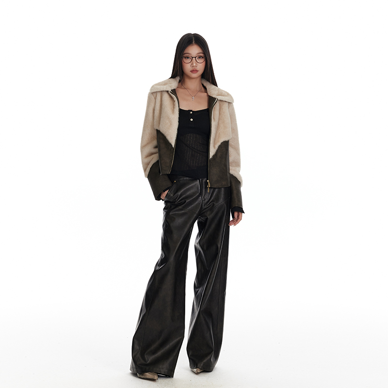 【清清专场】4muggle原创设计环保水貂外套秋冬季新款加厚拼接皮毛