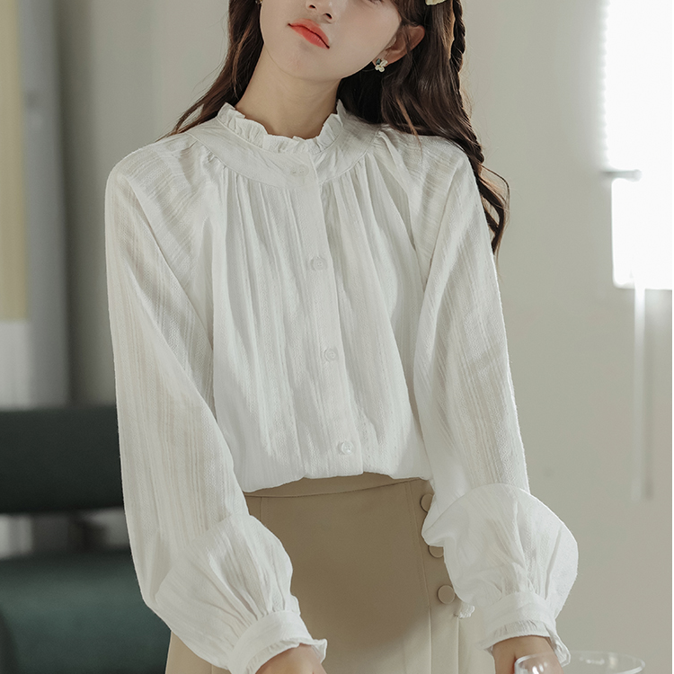 (运费补贴)木耳边白衬衫女设2025春秋新款长袖叠衬衣宽松甜美上衣