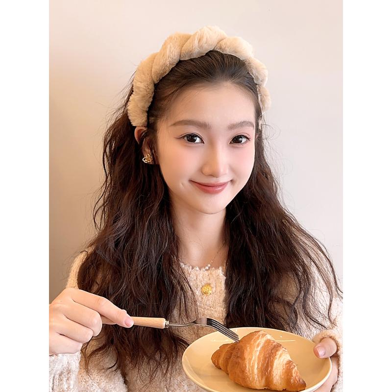 美拉德毛绒麻花发箍女网红2023新款头箍高颅顶压发发卡发捆头饰冬