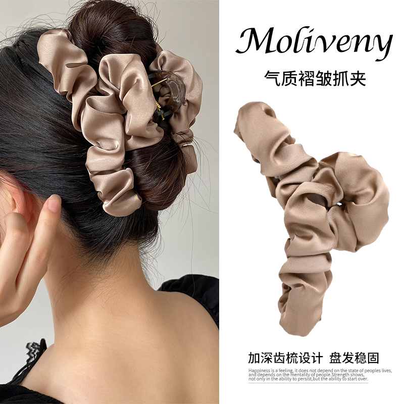 气质超大号抓夹女时尚布艺褶皱夹子头饰后脑勺盘发鲨鱼夹发卡发夹