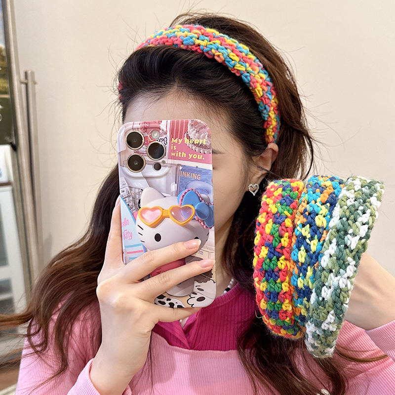 彩虹毛线秋冬发箍女款2023新款高颅顶神器洗脸压发头箍高级感发卡