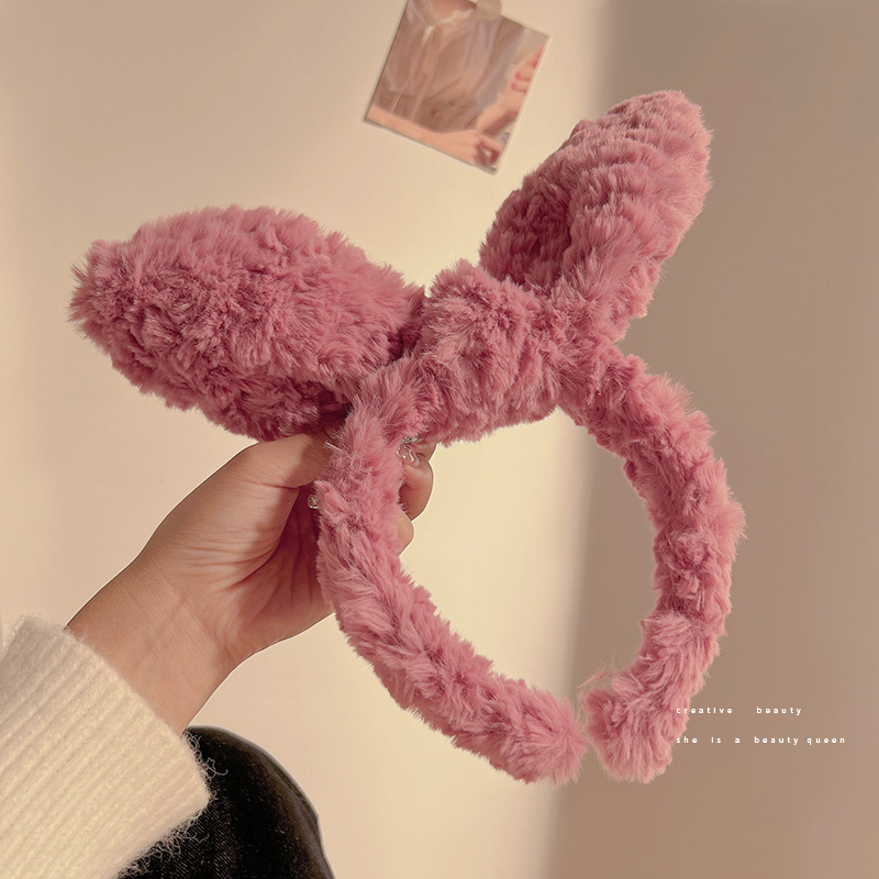 秋冬毛绒兔耳朵发箍高级感网红发卡女款洗脸化妆发捆发带头箍头饰