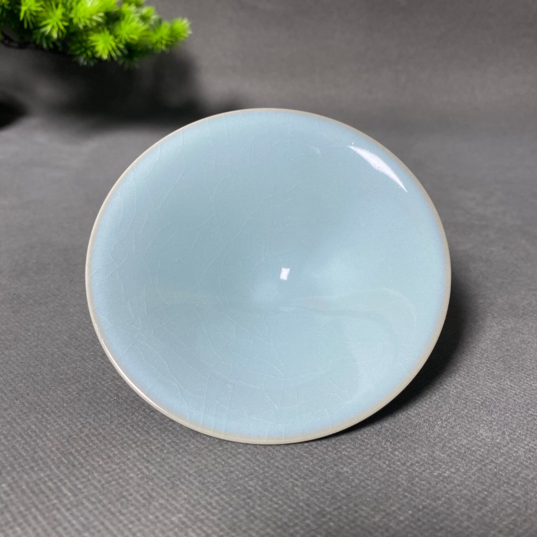 隆匠  天青、豆绿全手工斗笠手拉胚主人杯（80ml）开片可养
