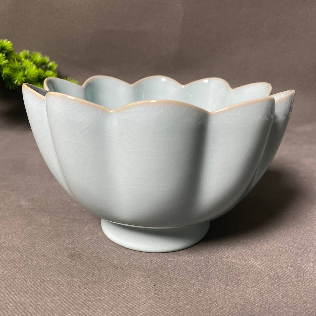 原矿原釉 天青色莲花温碗手工天青釉中式陶瓷