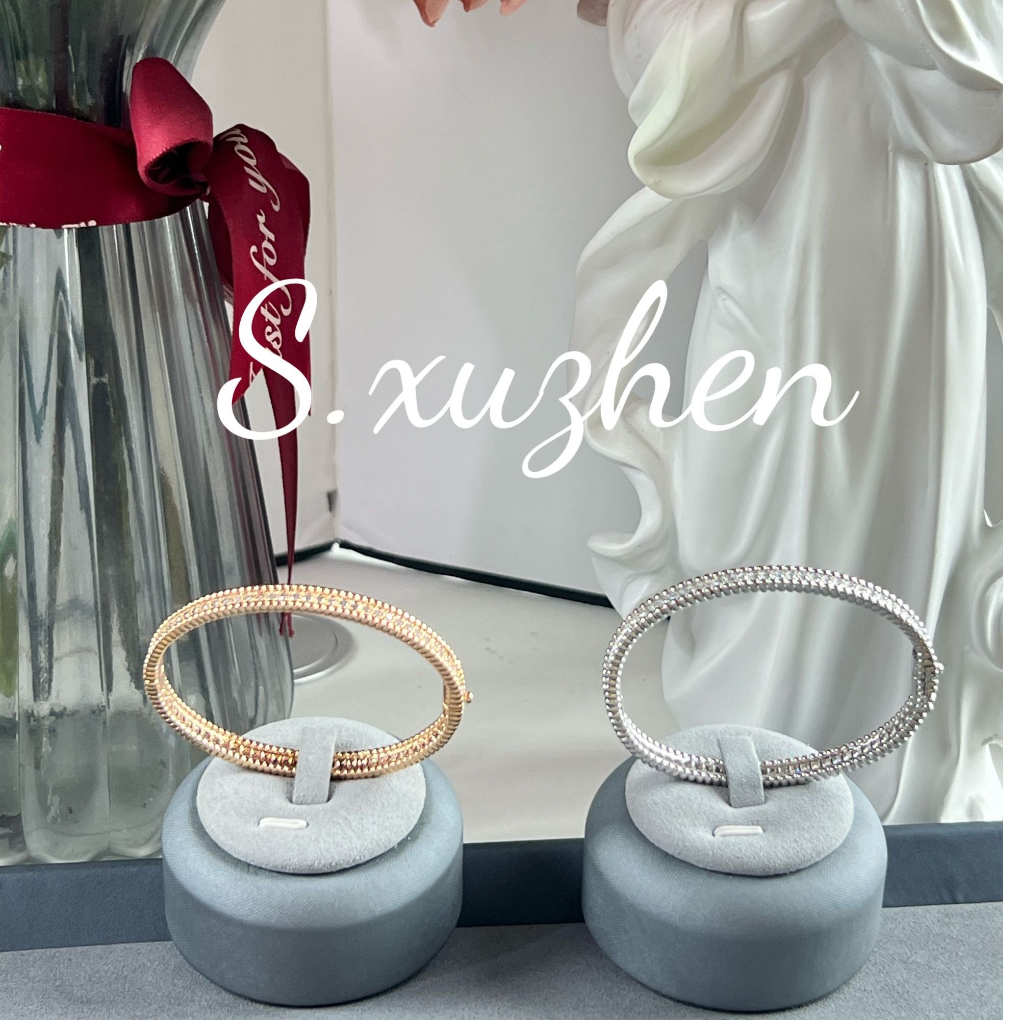 合金手镯 合金合成锆石珠珠素圈手镯