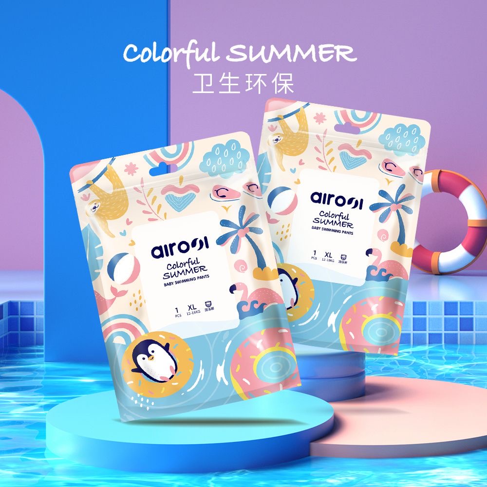 爱柔适夏日缤纷婴儿游泳裤防水纸尿裤一次性防水拉拉裤LXL10片