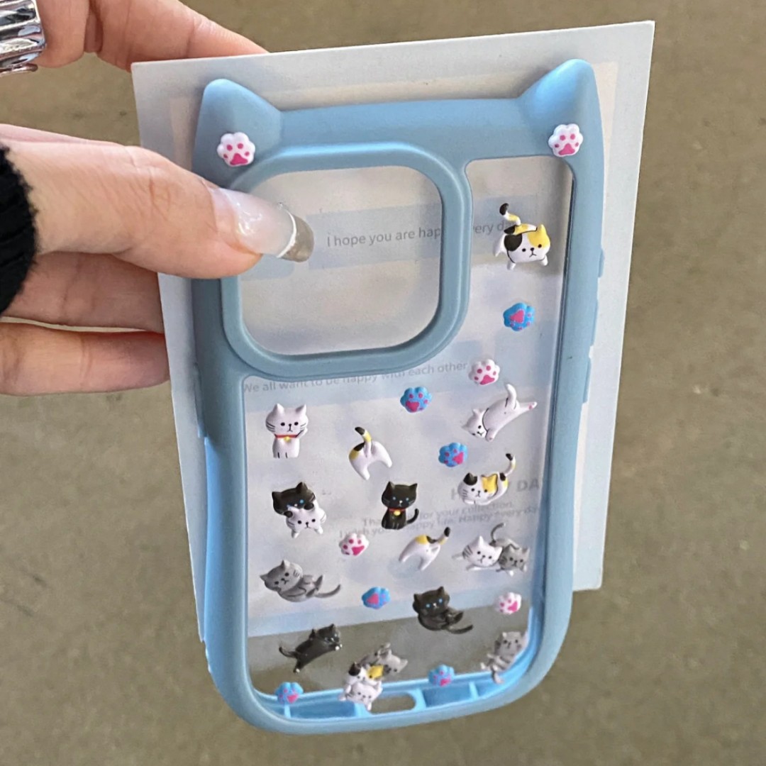 有范壳DIY猫咪贴纸适用iPhone15promax手机壳苹果14/13立体11软12